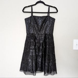 BCBGMaxAzria Black Tiered Sequin Mini Dress